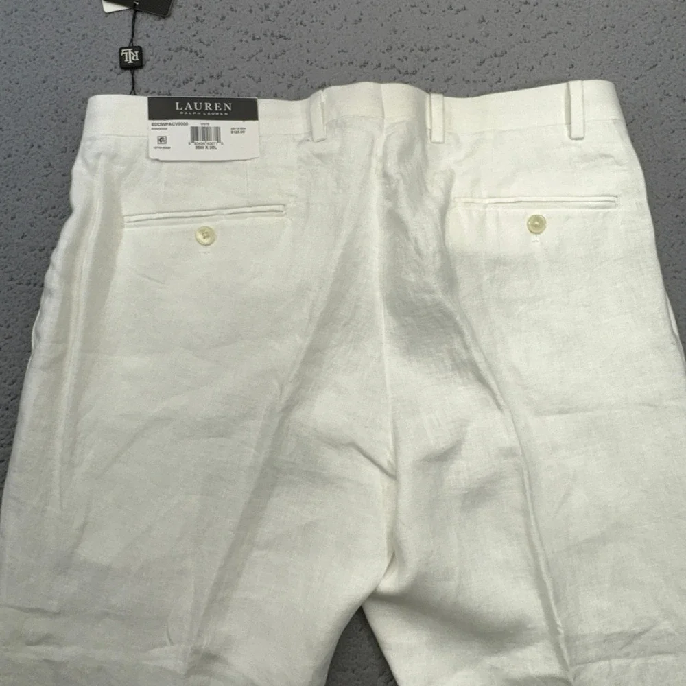 Ralph Lauren Linen Pants Mens 36x30 White LRL Classic Dress Trousers Ultraflex
